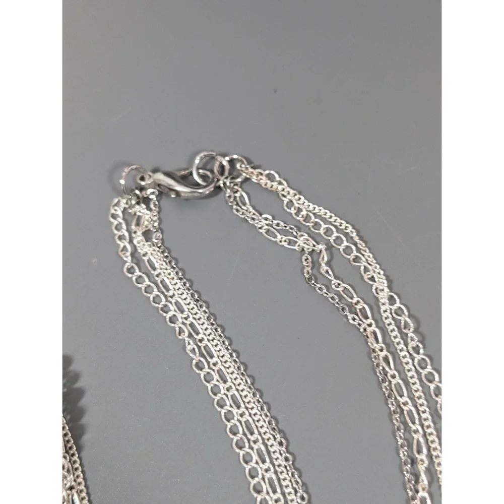 Evening Chic Silver Tone Multi Chain Glass Bead Rhinestone Knot Long Necklace 34